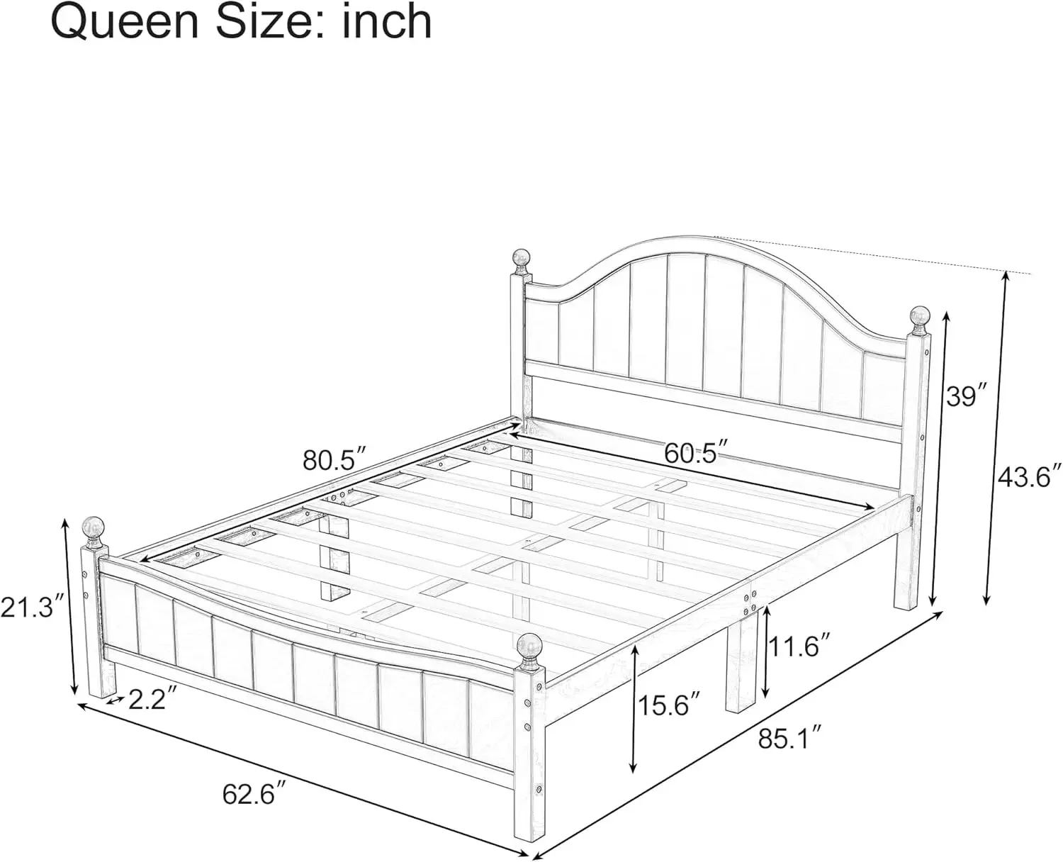 Designs Queen Platform Bed Frame with Headboard, Wooden Queen Size Bed Frames with Slat Support for Kids, Teens,