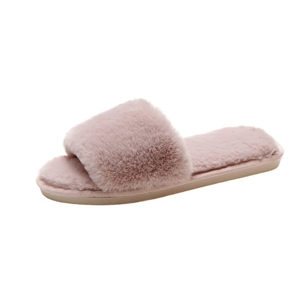 

Open-toe Anti Slip Winter Plush Slippers Floor Shoes Homewear Warm Slippers Women Furry Fashion Faux Fur Slippers Couple