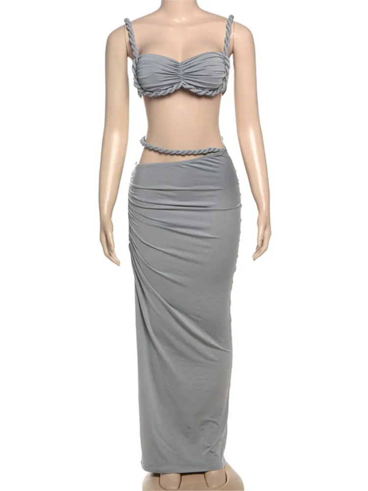 Swimwear Skirt Cover-up 2 Piece Set Women Crop Tops And Long Skirt Bathing Suit Fashion Solid Sexy Beach Cover Up Outfits 2025