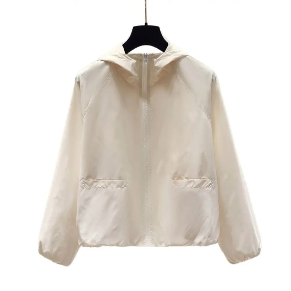 

All-match Loose Sunscreen Coat Women Solid Color Windproof Sun-Protective Tops Quick-Drying Clothing Hooded Jacket Outdoor