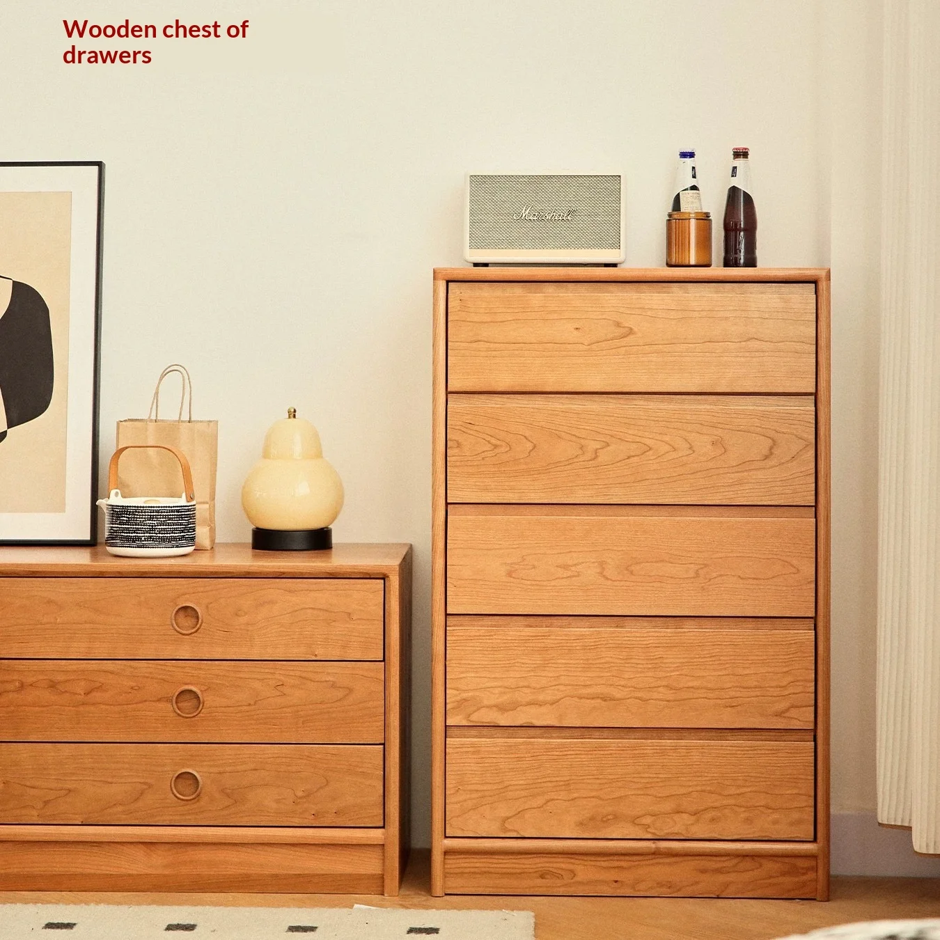 

#North American Solid Wood Five-Drawer Freestanding Chest Drawers Floor Cabinet Large Capacity Log Style Multifunctional Living