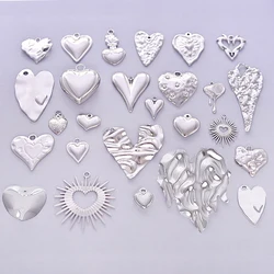 High Quality 6pcs Silver Color Heart Charm Stainless Steel Charms For Jewelry Making Pendnat Breloque Acier Inoxydable Materials