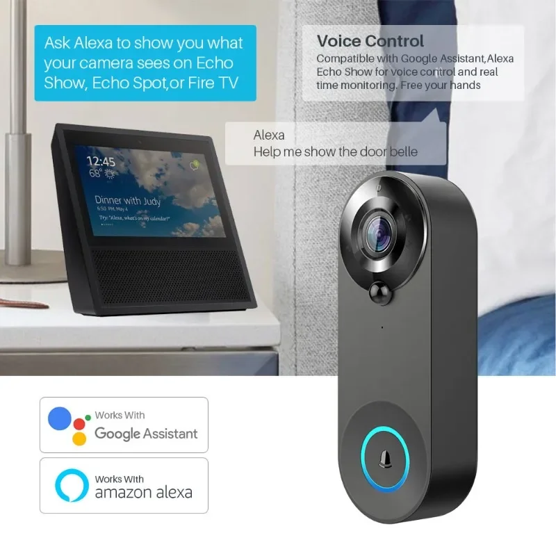 Tuya Video Doorbell WiFi Door Bell Camera 1080P Two-Way Audio Outdoor Waterproof Smart Life Works With Alexa Google Home