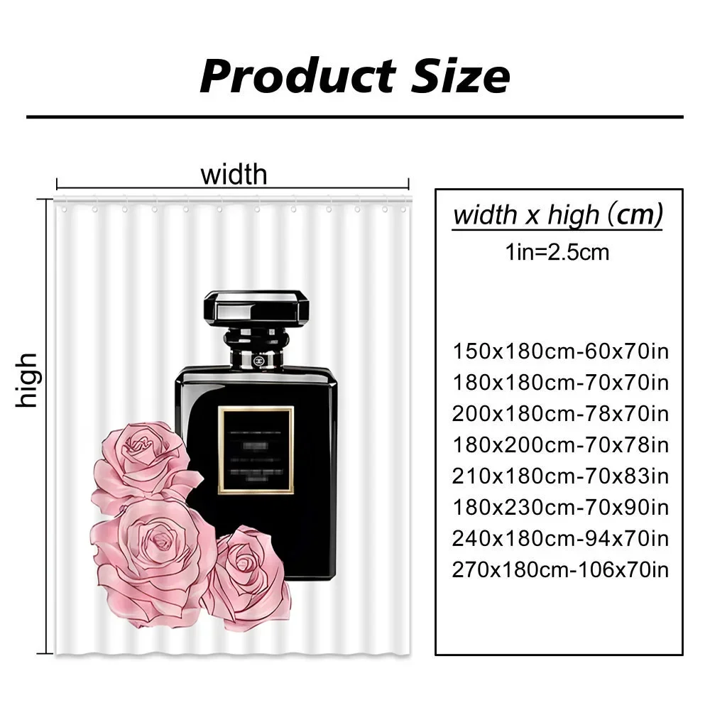 Cosmetics Perfume and Flower Shower Curtain Choose Your Own Size Custom 3D Printed Bathroom Decor Set With Hooks Hanging Curtain