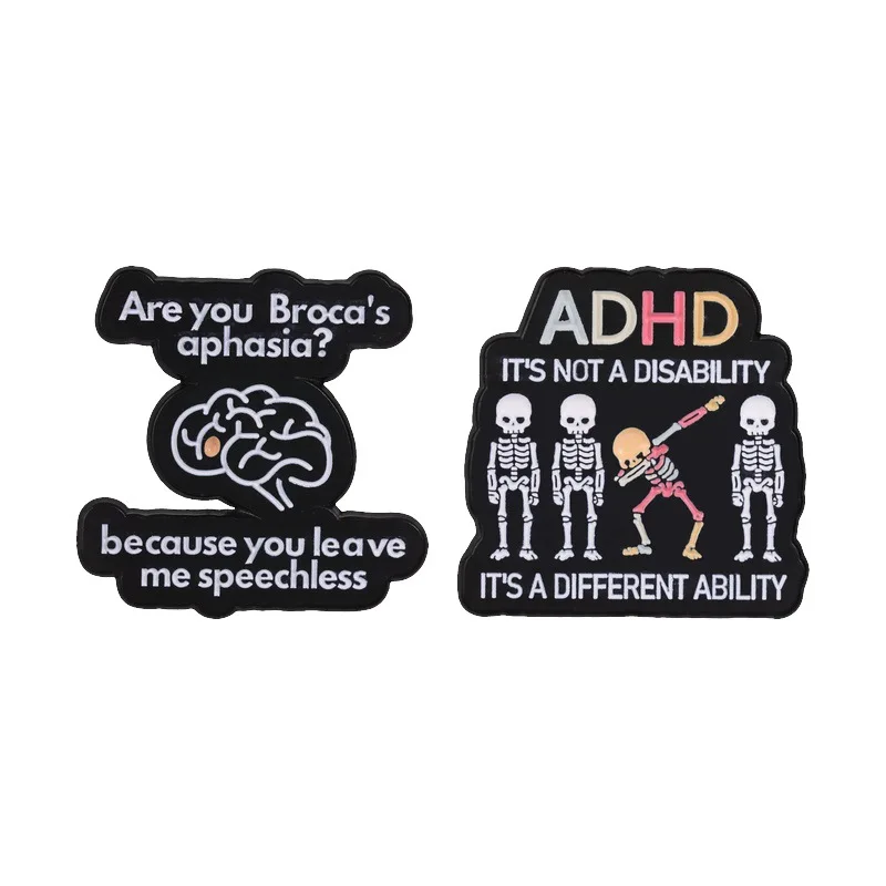 Creative Neuroscience Brooch Funny Text Broca Aphasia English Skull Metal Badge Gift Pin For DIY Clothing Bags Hat Accessories