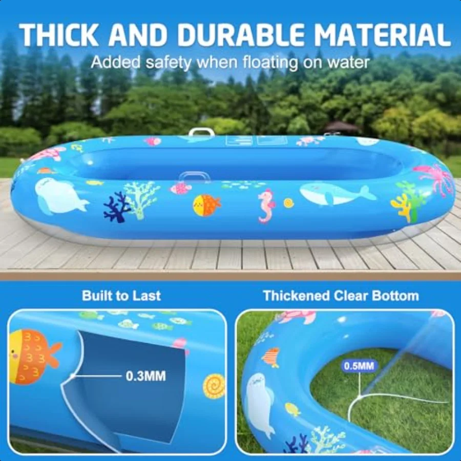 Clear Bottom Iatable Pool Floats Iatable Boat for Double Air Chambers Pool Toys Raft with Large Underwater View for Sea PoolSno
