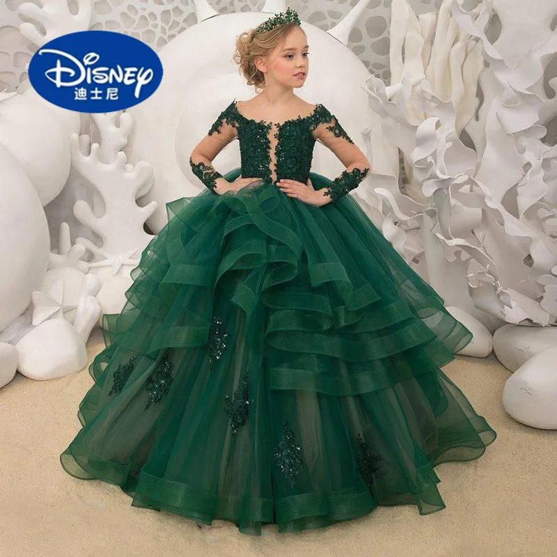 

Children's Clothing Sets Girls Lace Court Train Gown, Long Sleeve Princess Dress for Pageant, Flower Girl Wedding Dress