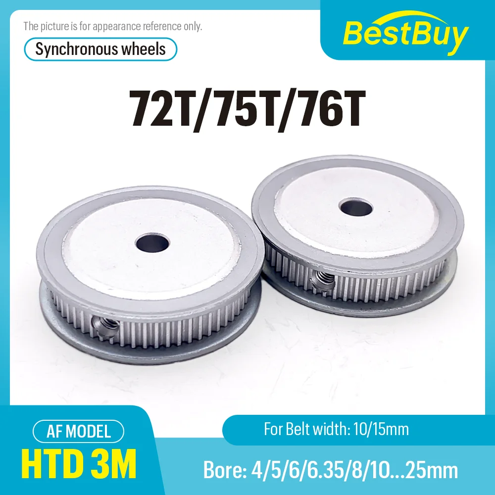 

HTD 3M 72T/75T/76Teeth Synchronizing Wheel Bore 4-25mm Timing Belt Width 10/15mm 3D printer CNC Parts