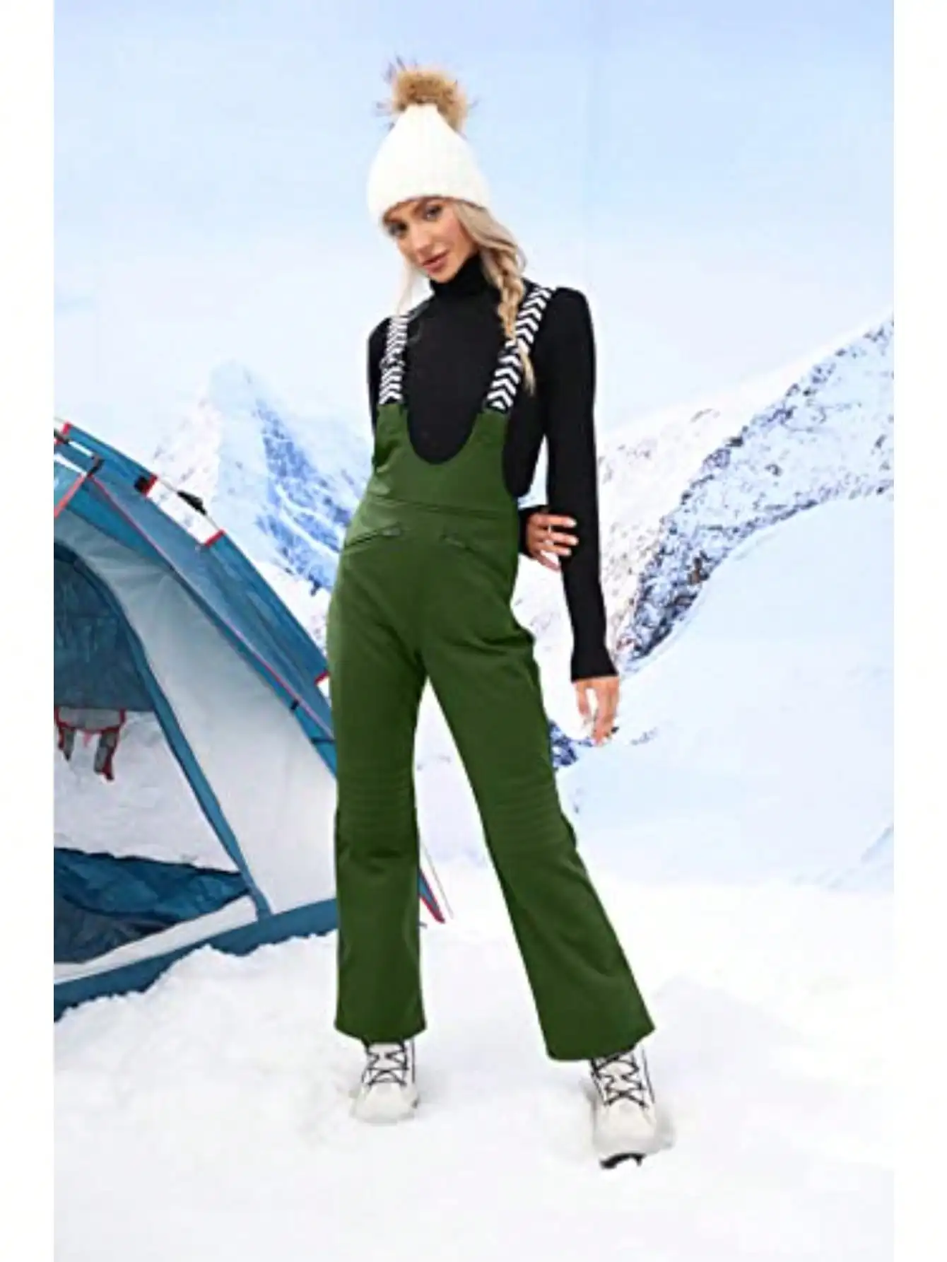 

Fisoew Women's Snow Bib Overalls, Insulated Waterproof Ski Pants, Windproof Breathable Snowsuit | Outdoor Cold Weather Ski Pants