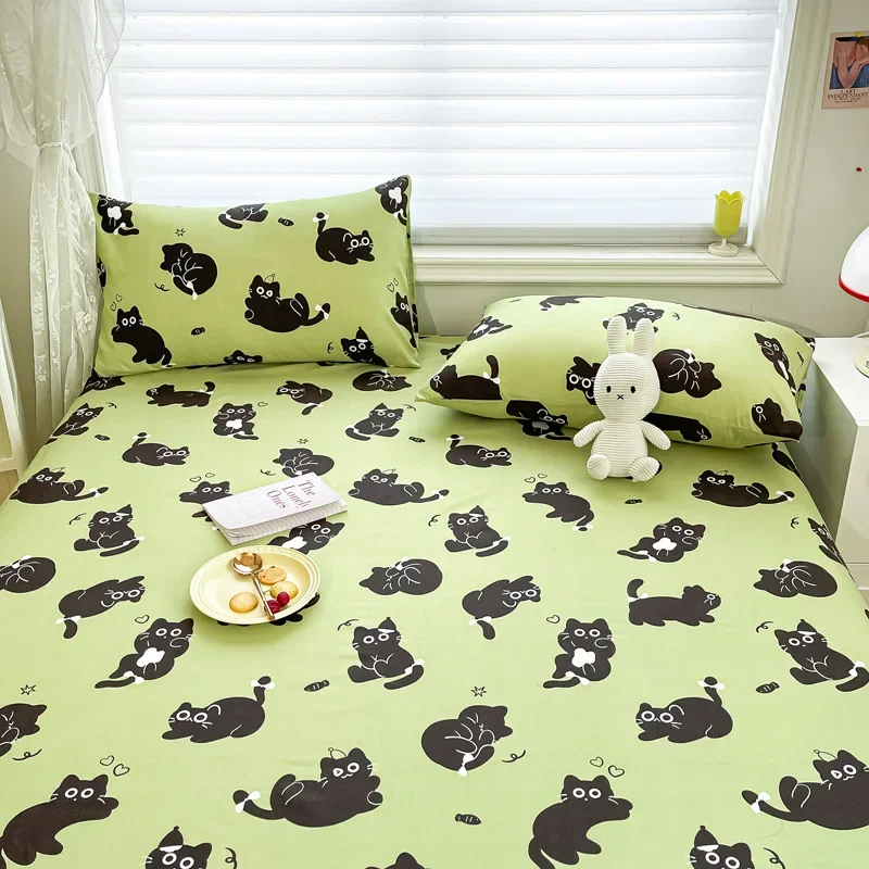 Black Cat Wrap Around Bed Skirt for Kids Boys Girls Cute Kitten Print Dust Ruffle Bedding Set 14 Inch Drop Pleated Bed Skirts