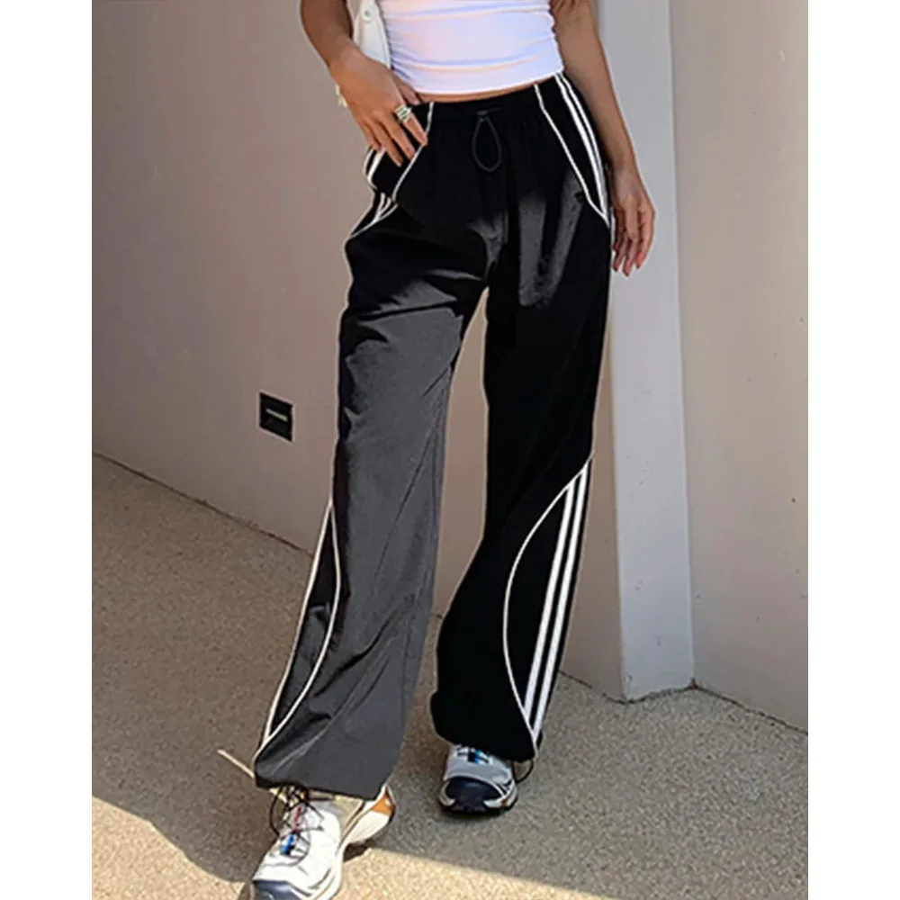 Spring/Summer New Women\'s Solid Color Loose Street Fashion High Waist Straight Drawstring Casual Pants Casual Trousers