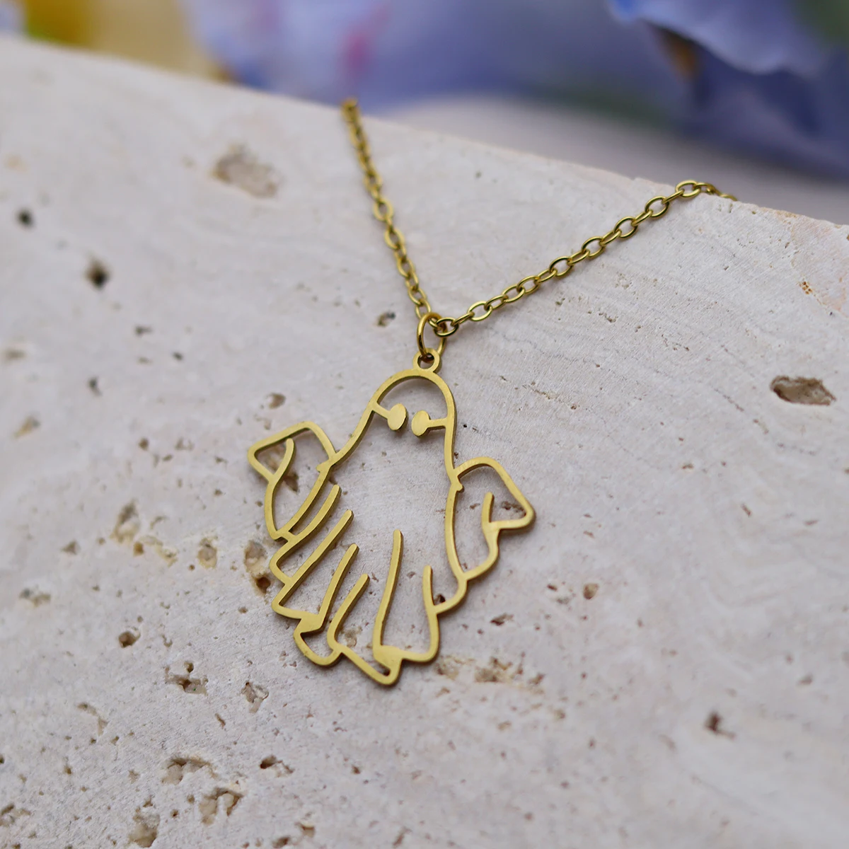 Kinitial Collana con ciondolo a forma di fantasma in acciaio inossidabile alla moda per donne e uomini Gioielli in stile giocoso di Halloween