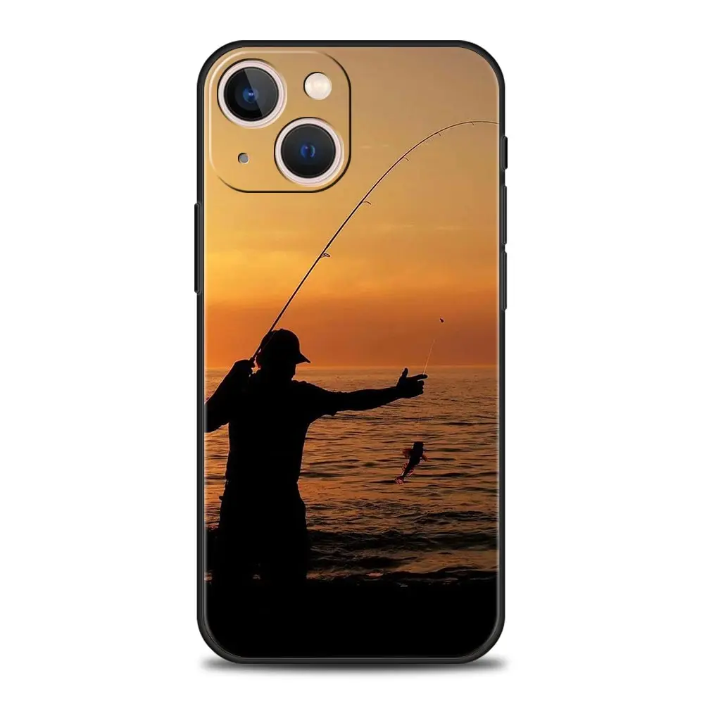 Phone Case For iPhone 16 15 14 13 12 11 Pro Max XS X XR SE 7 8 Plus Soft Silicone Black Cover Funda Luxury Carp Fishing Fish