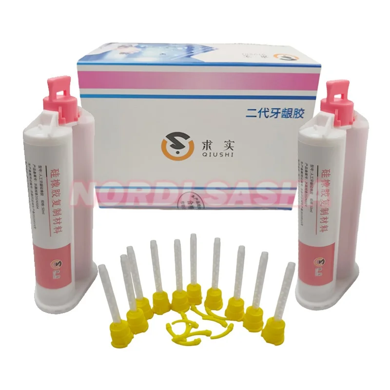 

50ml*2/BoxQIUSHI Artificial Gingival Gel Elastic A-Silicone For Gingival Mask Dental Lab Duplication Silicone Materials