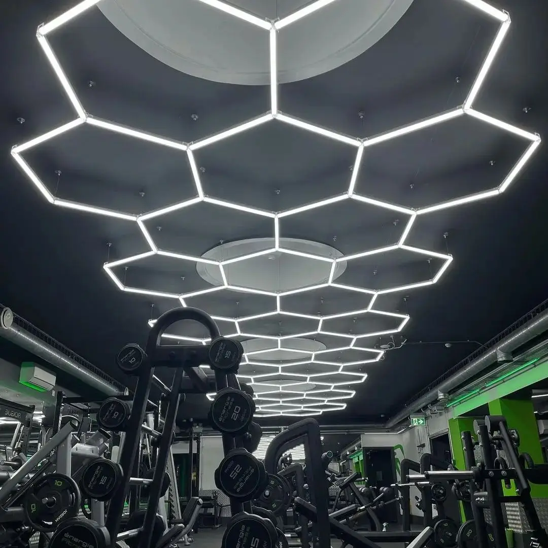 3000K 4500K 6500K Dimmable Hexagon LED Natural Lighting for Garage Lights Home Ceiling Large Honeycomb Lamp 4S Car Barber Gym