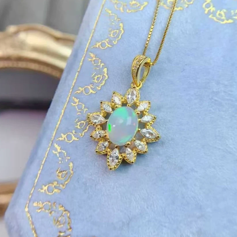 

Brilliant Natural Opal Pendant 925 Sterling Silver Gemstone Necklace Pendant 6mm*8mm 0.5ct Genuine White Opal Jewelry