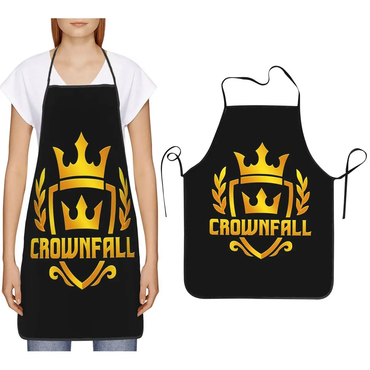 

Фартуки с логотипом CROWNFALL, фартуки для шеф-повара, приготовления пищи, выпечки, водонепроницаемый нагрудник, кухонный сарафан для чистки для женщин и мужчин, живопись