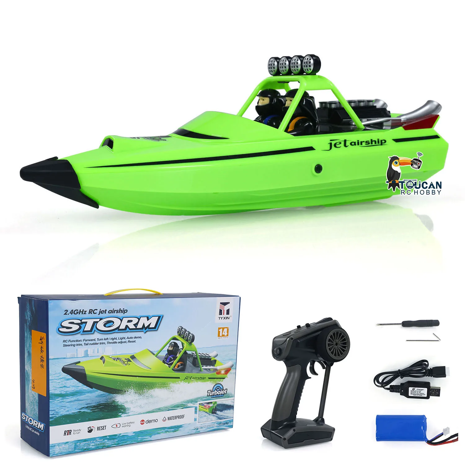 

RC RTR Boat Lights Самостоятельный реактивный корабль Игрушка 2,4G Радиоуправление Гоночная лодка Открытая модель игрушки в подарок TH23966