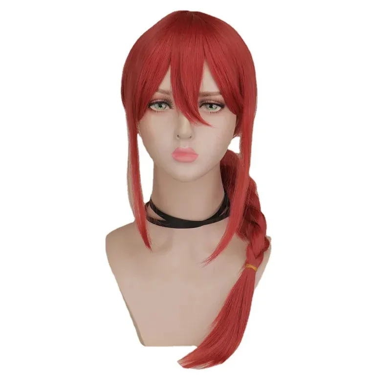 2025 aaa QQXCAIW أنيمي بالمنشار رجل ماكيما تأثيري طويل أحمر شعر مستعار مضفر مقاومة للحرارة الاصطناعية خصلات الشعر المستعار