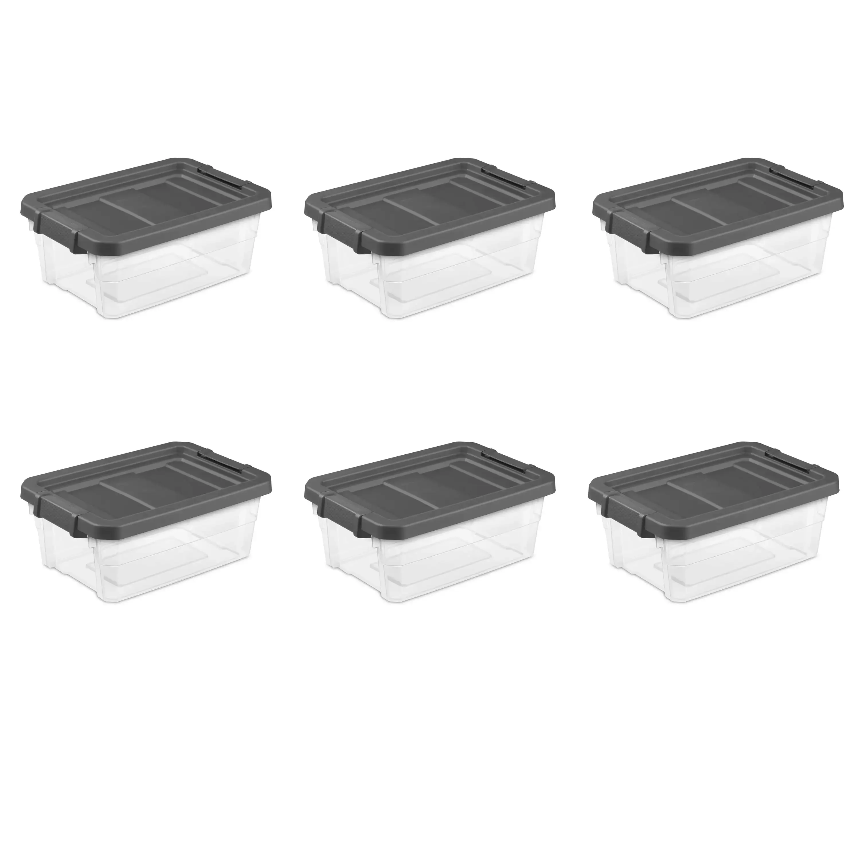 

16 Qt. Stacker Box Plastic, Flat Gray, Set of 6 Home Storage & Organization