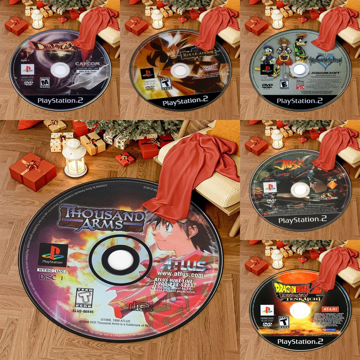 Anime CD Records Living Room Carpet Creative Circular Carpet Seat Basket Cushion Themed Decor Floor Mat Gaming Room Round Rug