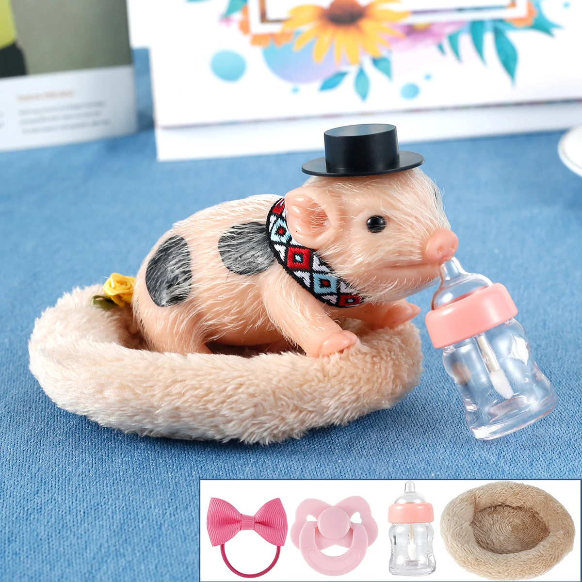 6Inch Silicone Pig Doll Toy Mini Soft Lifelike Reborn Silicone Pig Ornaments for Kids Girls Boys Christmas Gifts Home Decoration