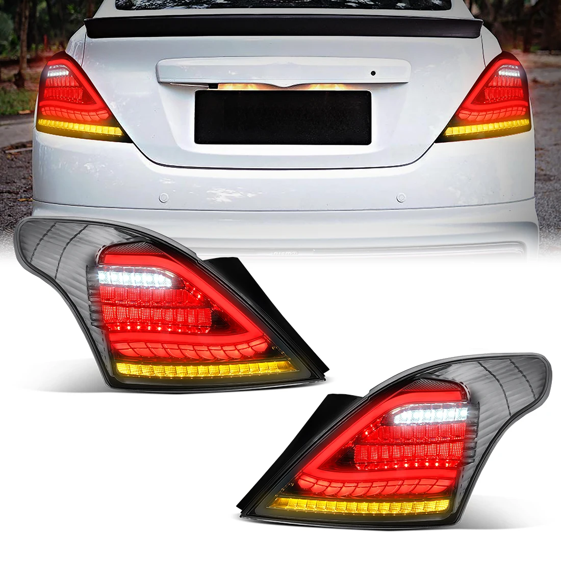 

For Nissan Almera 2011-2016 LED Taillight Smoked Version Start up Animation Turn Signal Lamp Driving Light LED DRL Brake Light