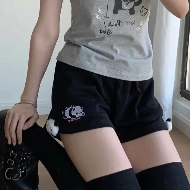 

Y2K Panda Print Casual Shorts Summer Japanese Style Cute Sweet Loose Fit Student Sports Wide Leg Pants Versatile Homebody Series
