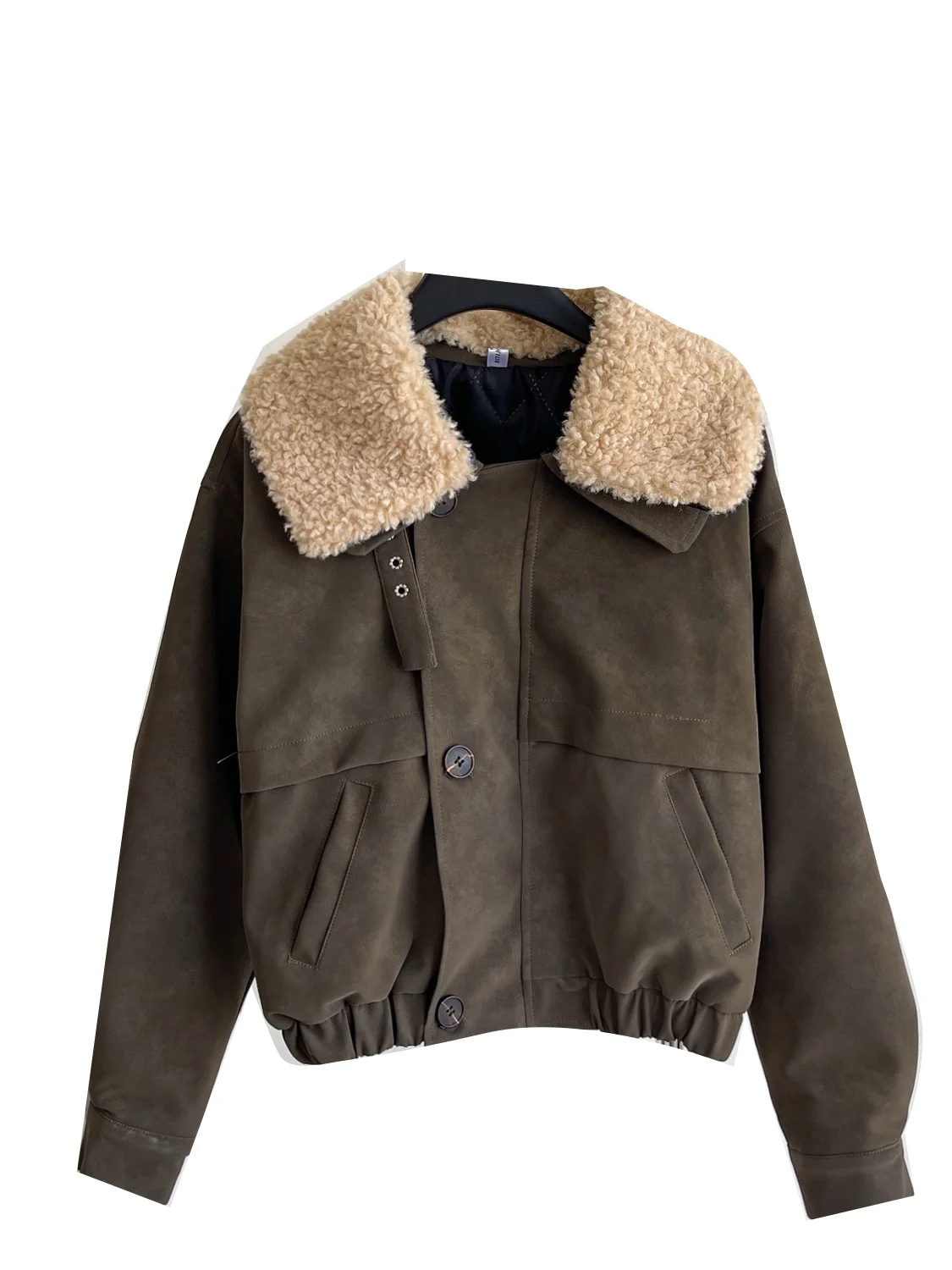 เสื้อโค้ทกำมะหยี่หนังกวางทรงหลวมสำหรับผู้หญิง พร้อมปกขนเทียม สไตล์ลำลองอเนกประสงค์