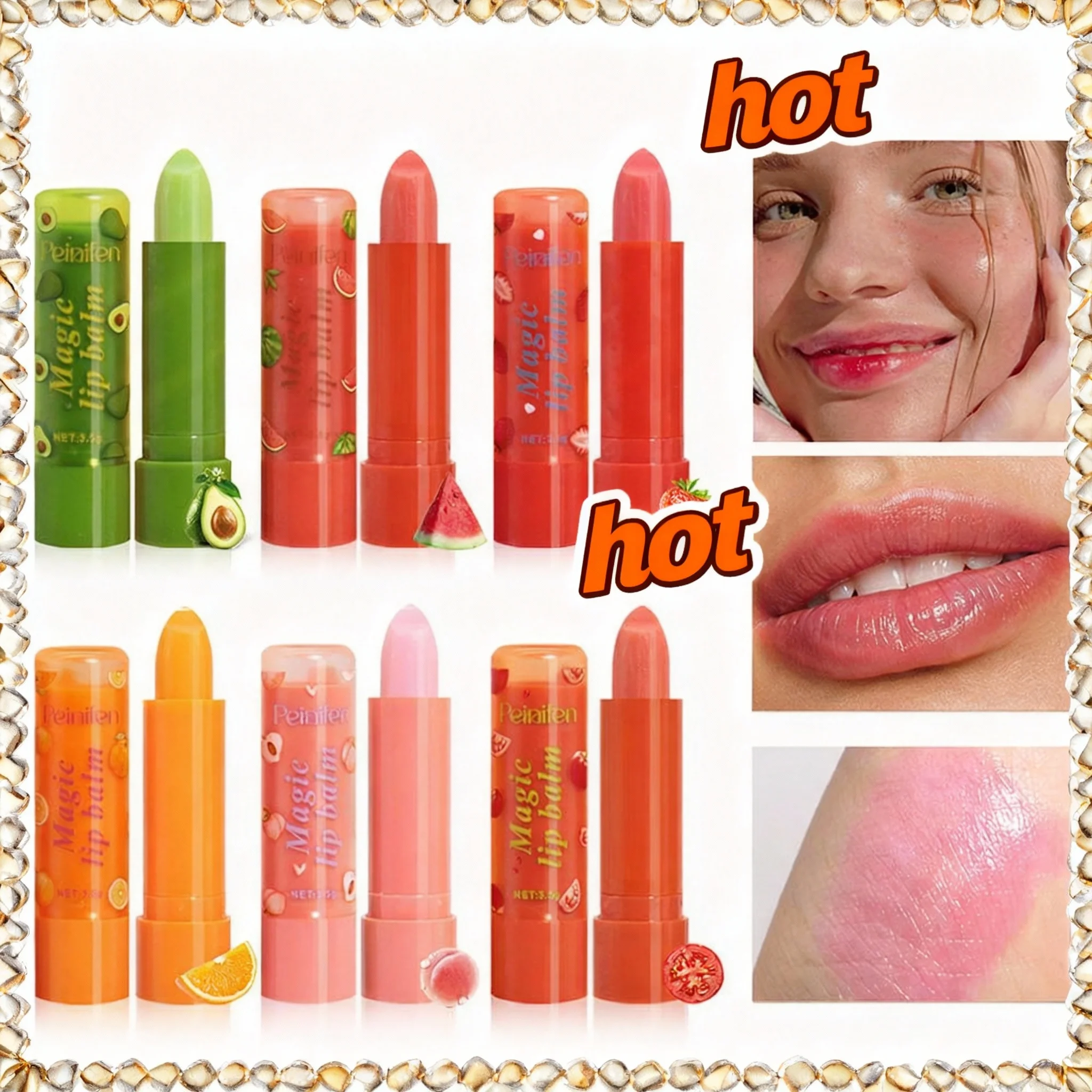 6 Pcs/Set Color Changing Lipstick Fruit Flavor Lip Balm, Nourishing Moisturizing & Non-Stick Cup Lip Gloss For Dry Lips