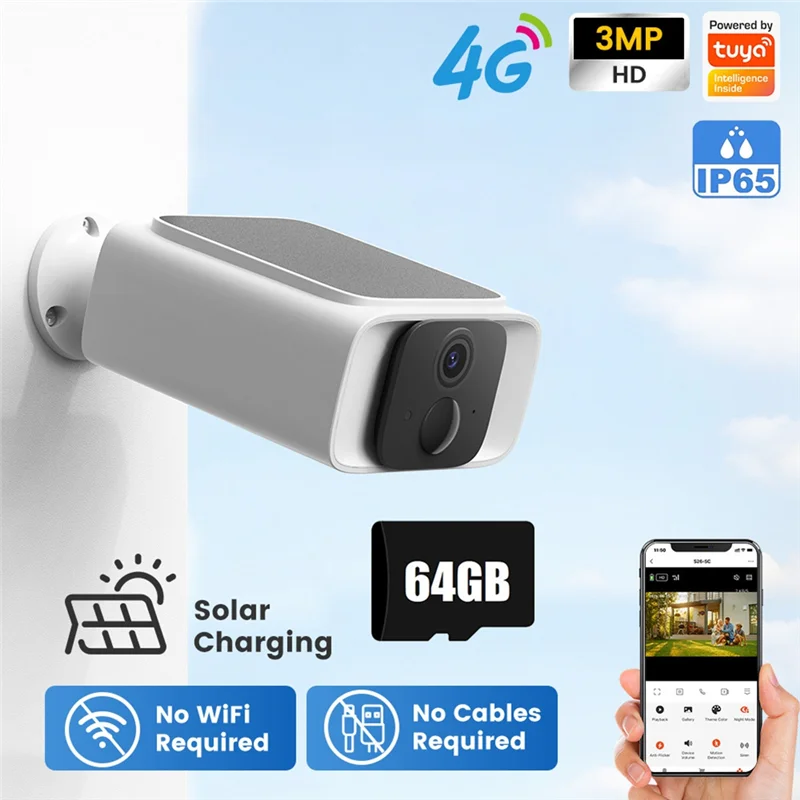 BTLIFE-Outdoor Surveillance Camera 4G TUYA Solar Powered 1080P 64G PIR Detection Color Night Vision Home Security Built-In Batte