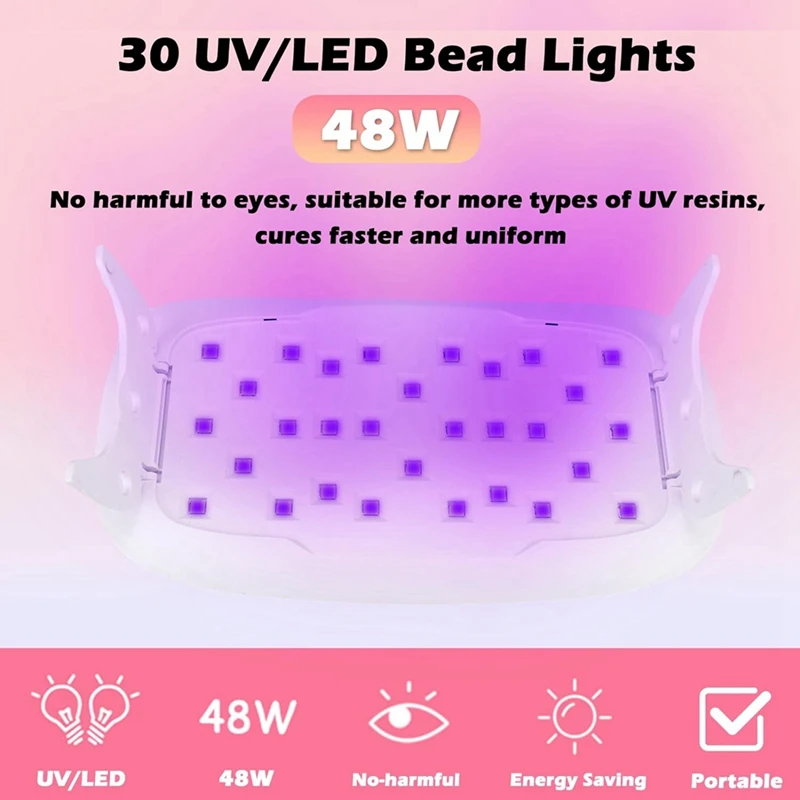 Resin UV Lamp, 48W Fast Curing UV/LED Resin Lamp Plastic With 30Pcs Dual Lightsource Lamp Beads For UV Resin Kit