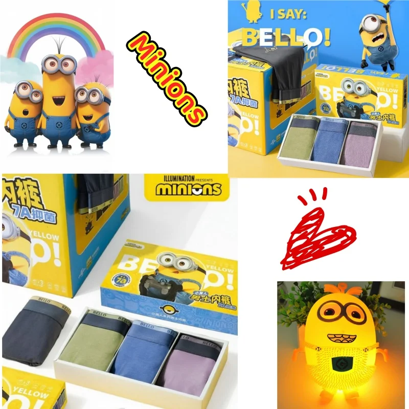 

Minions anime peripheral 3PCS blue breathable antibacterial elastic loose boxer shorts men's underwear color random