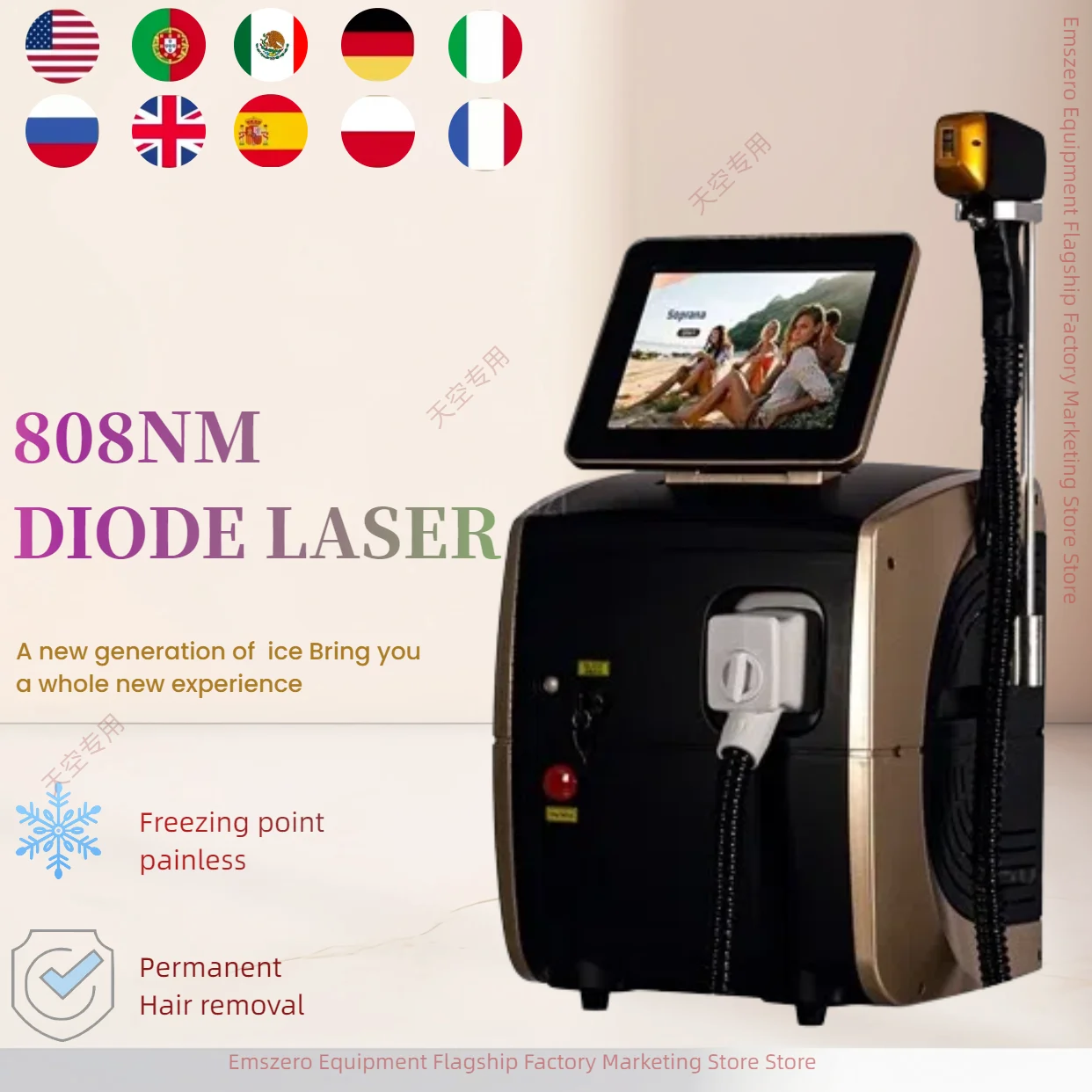 

2025 New 808nm Diode Laser Hair Removal Machine 755 1064 808nm Sopr Ice Platinum Painless Hair Removal Device