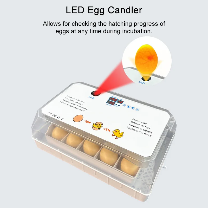 Инкубатор для яиц, маленький домашний автоматический инкубатор для яиц на 15 яиц для курицы, утки, гуся, умный контроль, поворотный свеча для яиц, домашний фермерский люк-коробка