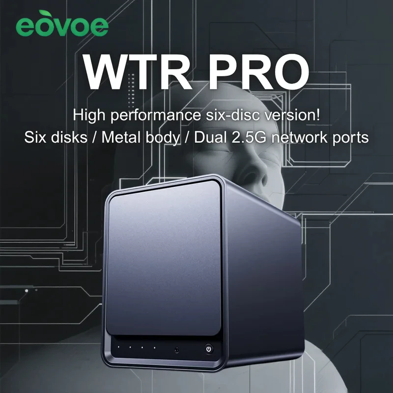 

EOVOE WTR Pro NAS Mini PC Intel Twin Lake N150 - 4 Bay 2.5/3.5" HDD & M.2 2280 NVMe, DDR4 3200MHz DIY Desktop with Dual 2.5G LAN