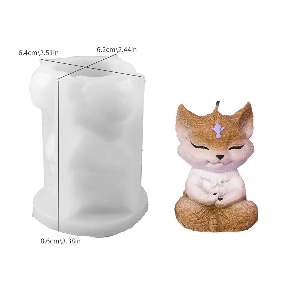 Meditating Fox Aroma Candle Silicone Mold DIY Sitting Cute Animal Small Fox Plaster Ornament Candle Making Supplies Resin Mold