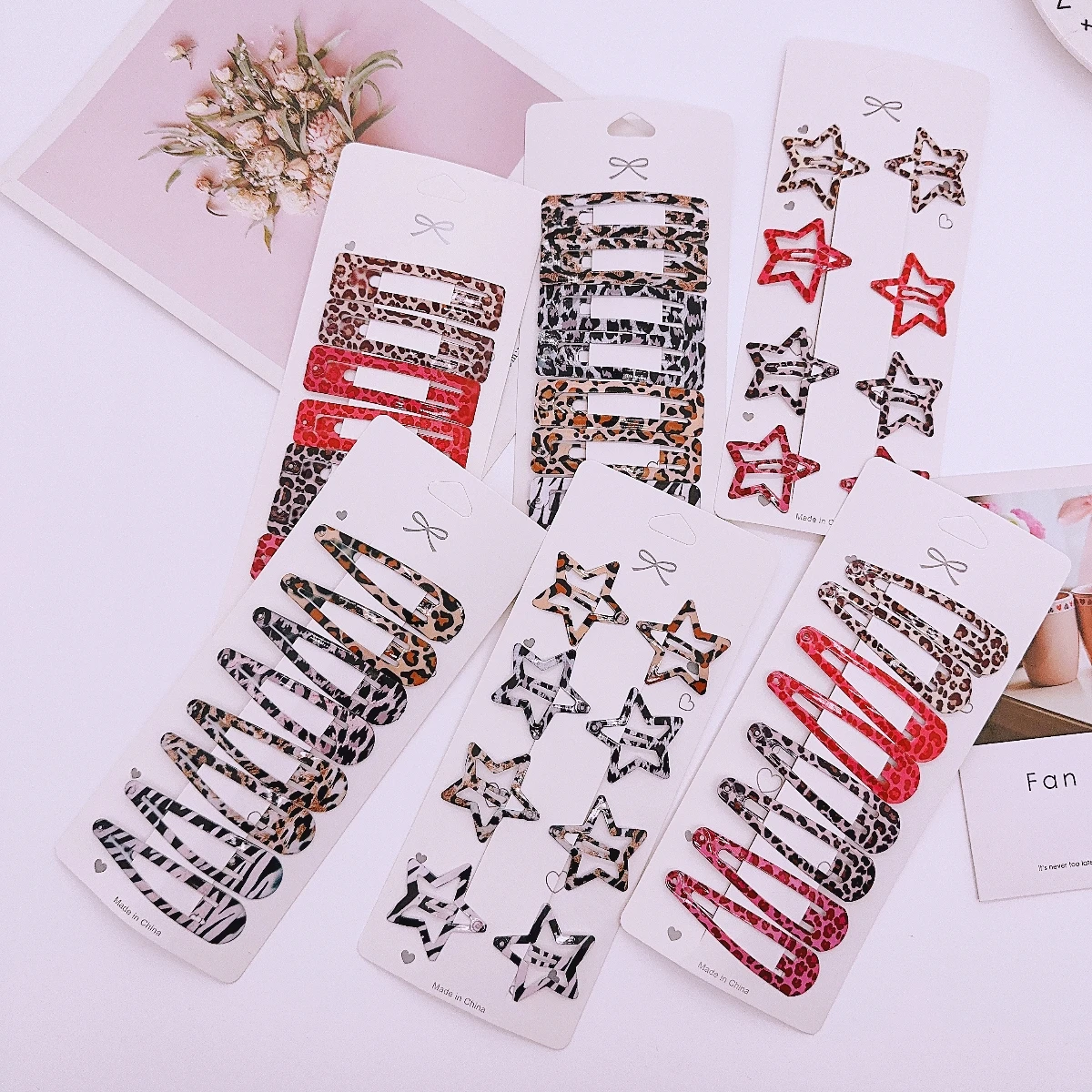

8pcs Leopard Print Hair Clips for Women Girls Geometric Cute Star BB Clips Bangs Hairpins Y2K Clips Headdress Hair Accessories