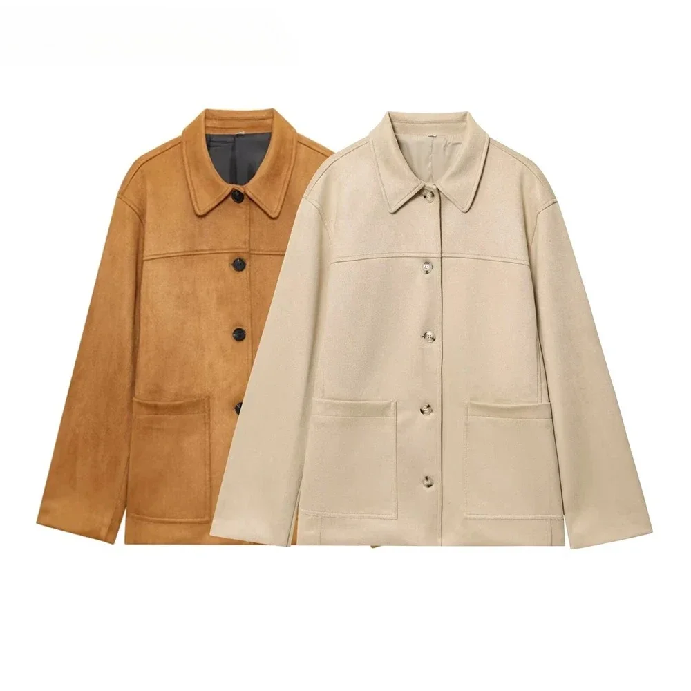 

2025 New European and American style autumn new product women's commuting versatile lapel suede leather jacket jacket