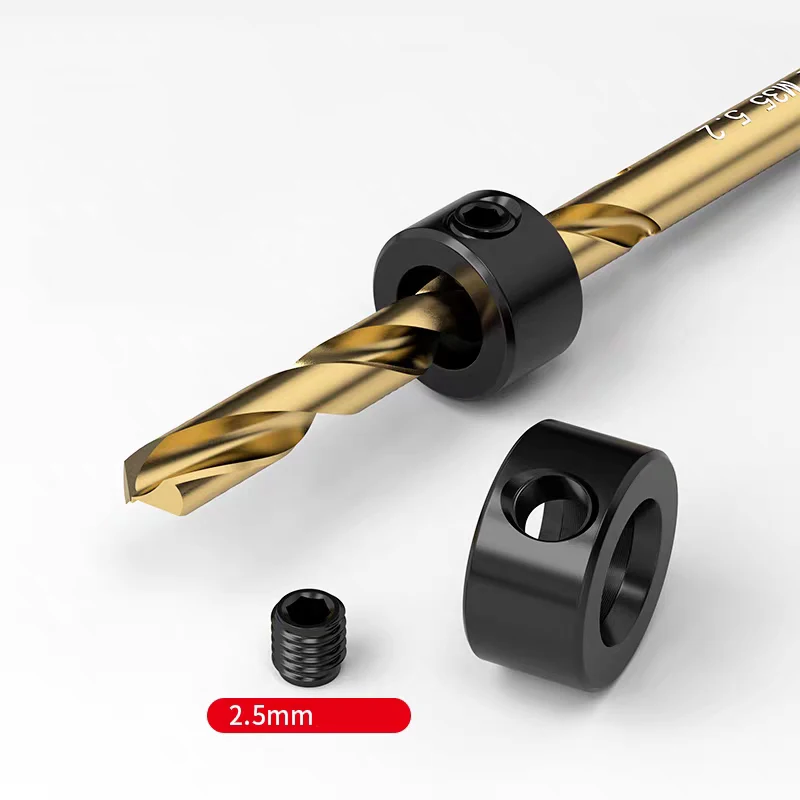Drill Bit Limit Ring Depth Stop Collar Set Adjustable Positioner 3-16MM Allen Wrench Tighten Stopper Set-Screws Woodworking Tool