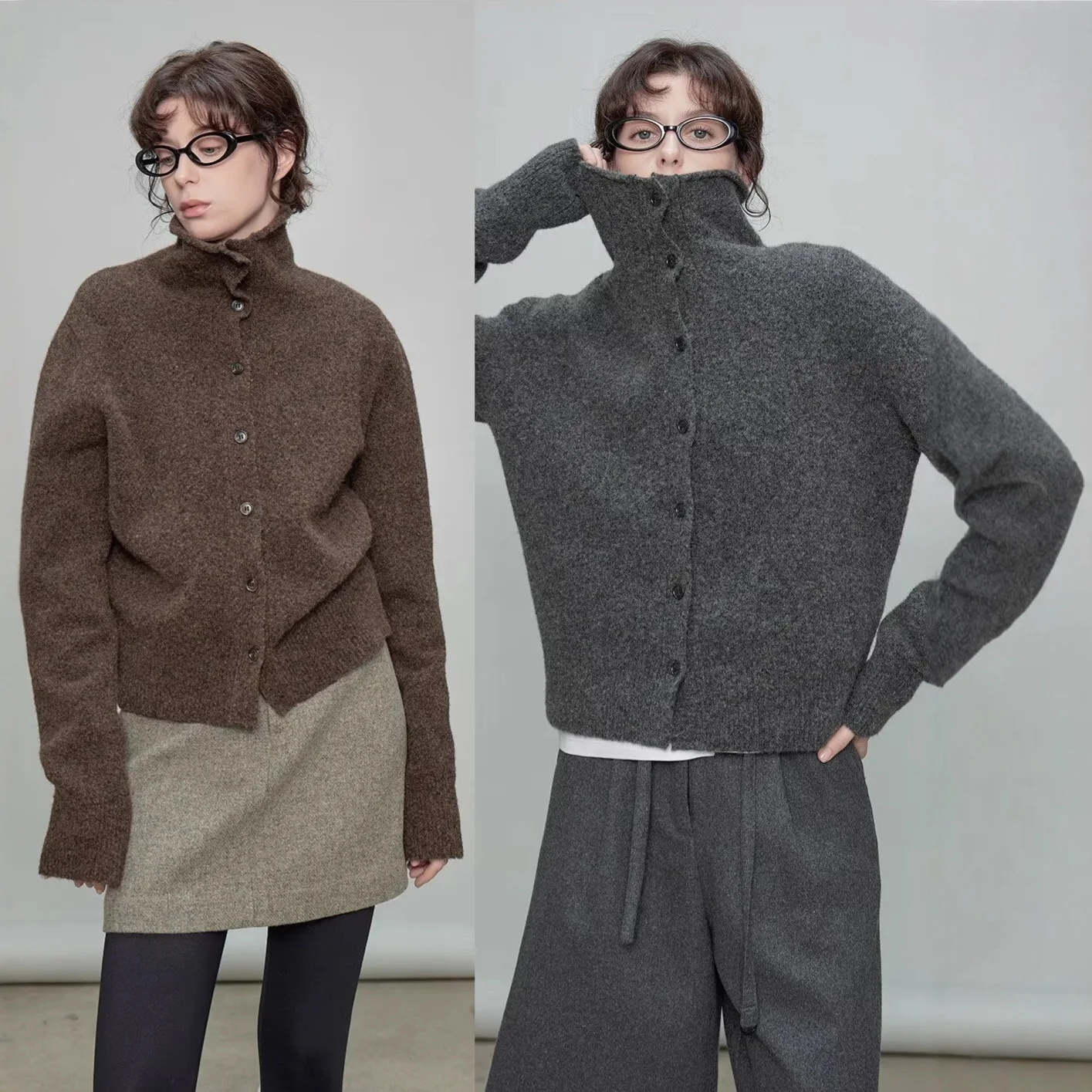 

Women Knitting Cardigan 2025 Autumn New French Knit Sweater Top Gray Coffee Minimalist Luxury Slouchy Loose Versatile Blouse