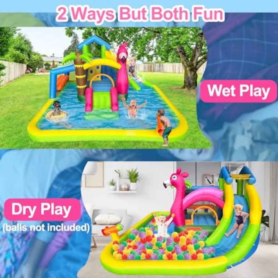 Dmuchana zjeżdżalnia wodna, park wodny z flamingiem, zamkami dmuchanymi, 9 w 1 zjeżdżalnie wodne z ścianą do wspinaczki, basenem do zabawy, stoisko na targi zabawek, Bou