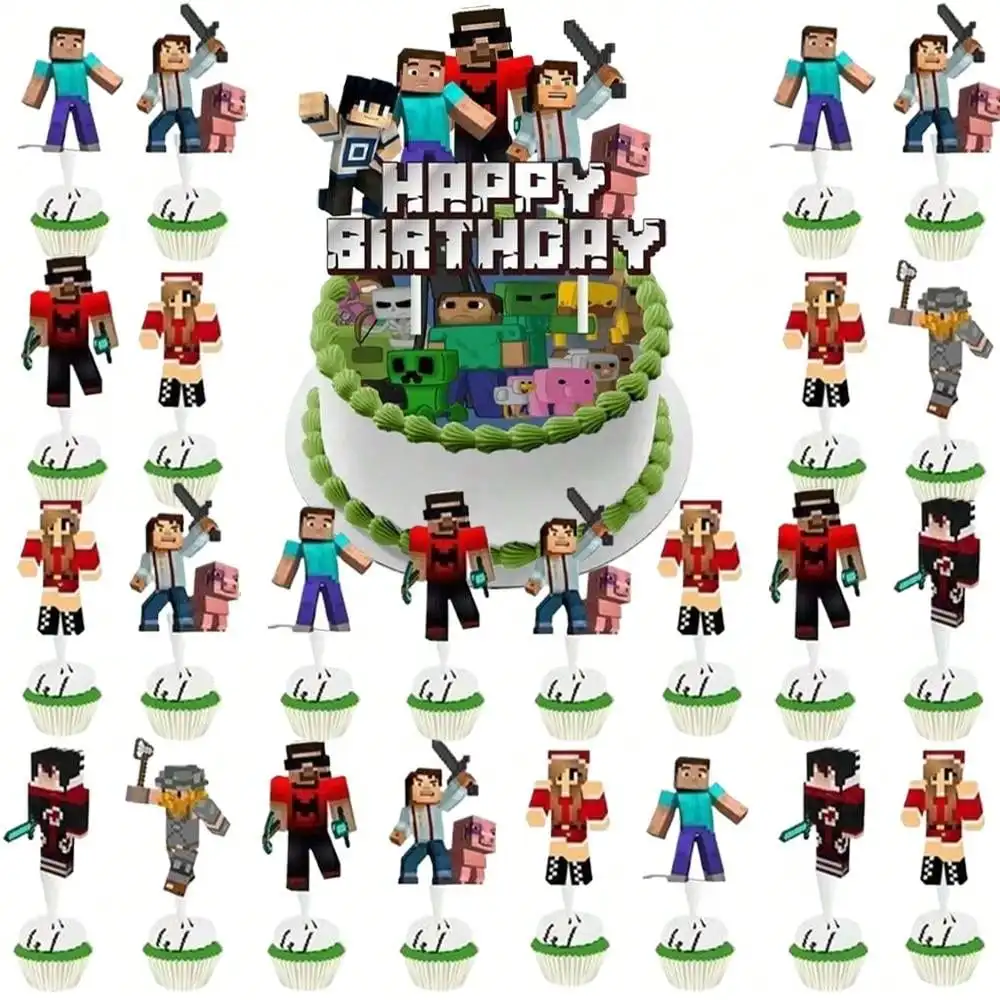 25Pcs Minecraft Theme Cake Fork Family Birthday Party Decoration Fork Cake DIY Decoration