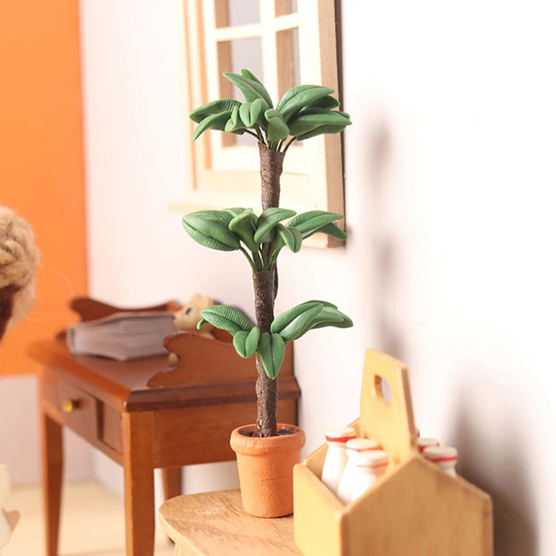 Planta en maceta en miniatura para casa de muñecas, maceta de árbol de la Fortuna, modelo de bonsái, accesorios de muebles para casa de muñecas, decoración de jardín, juguetes para niños, 1:12