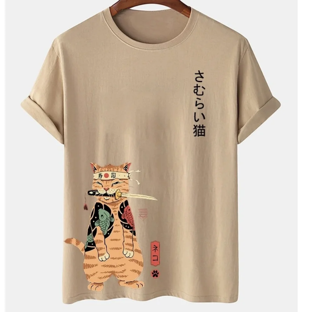 Animal Cat Print Men T-shirt Harajuku Cute Loose Short-sleeved Tops Fashion Simple T Shirts Oversized Men Women Unisex Clothing