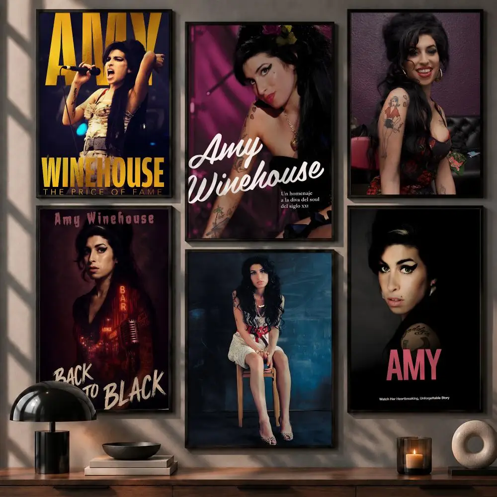 Legendary Singer Amy Winehouse Poster No Glue Residue Self-Adhesive Art Poster Wall Decor for Bedroom Living Room