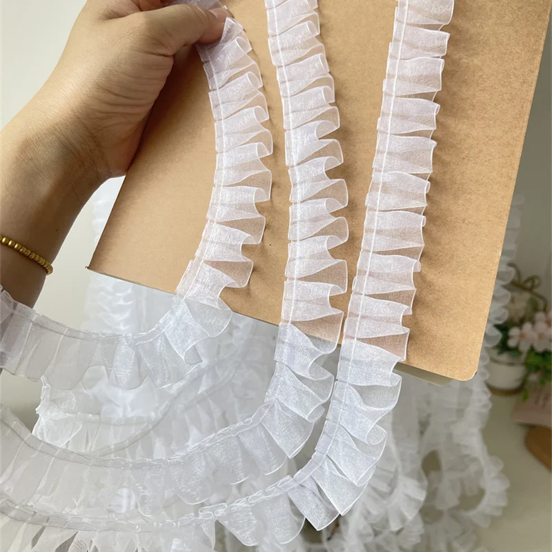 2.8CM Wide Tulle White Voile Pleated Lace Fabirc Needlework Ribbon Dress Collar Headwear Ruffle Trim DIY Crafts Sewing Material