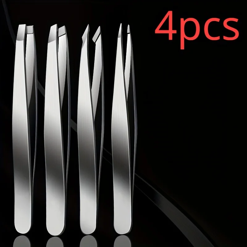 4pcs Professional Tweezers Set Perfect For Eyebrow Hair Removal Splinter & Ingrown Hair Removal & More With Storage Bag & For Me