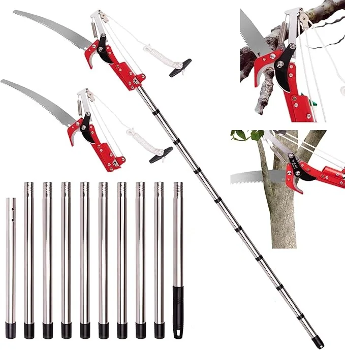 Podador de galhos manual para árvores, ferramenta de jardim para podar galhos, serra de vara manual com altura ajustável e extensível.