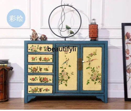 

New Chinese solid wood black dining edge shoe cabinet old decoration retro foyer locker